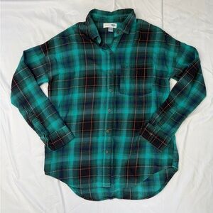 Old Navy Teal & Black Plaid Boyfriend Flannel Women’s Size M